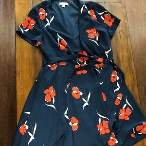 Low-cut Floral Wrap Dress